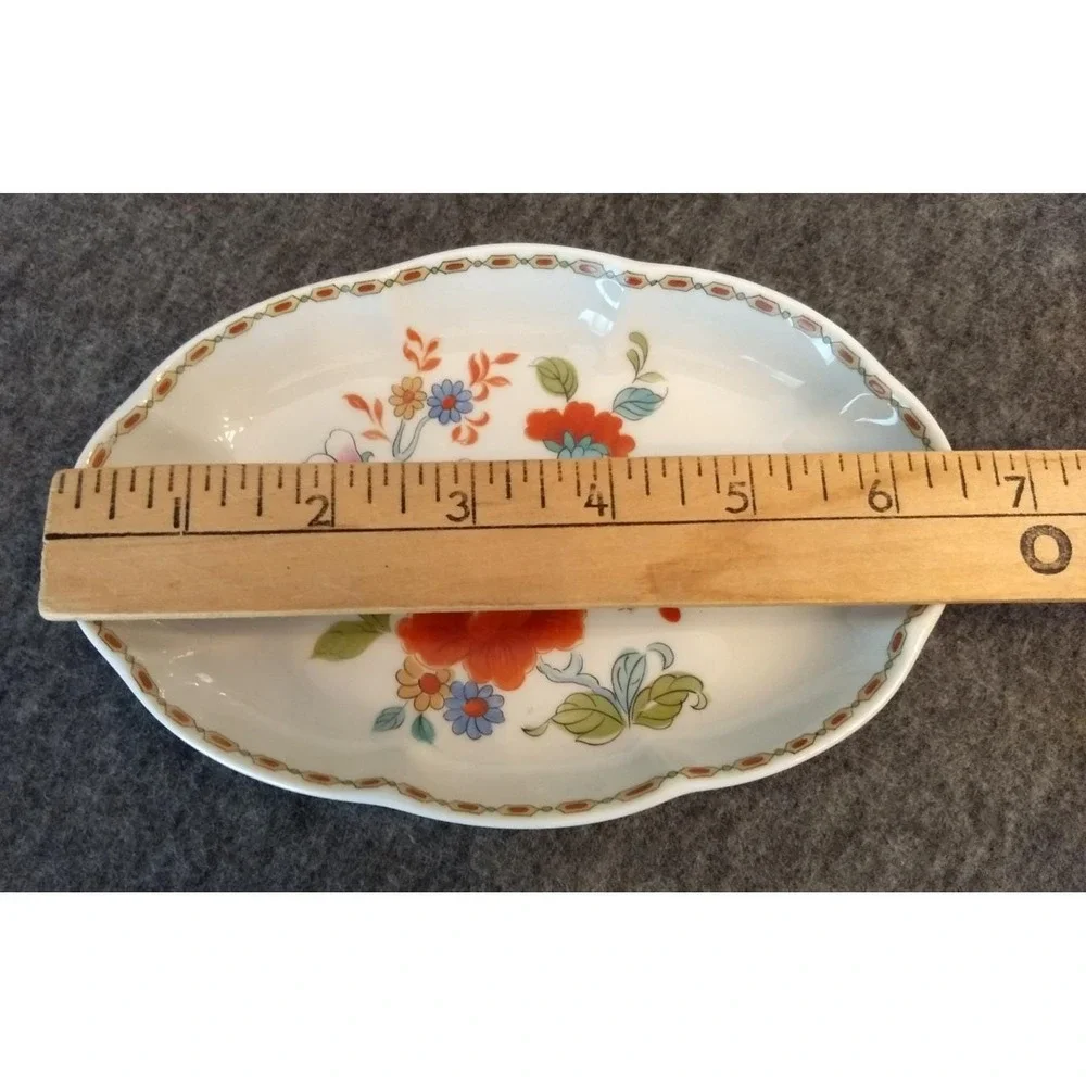 Limoges France Porcelain Vanity Tray LEC Handpainted Floral Scallop Edge Trinket